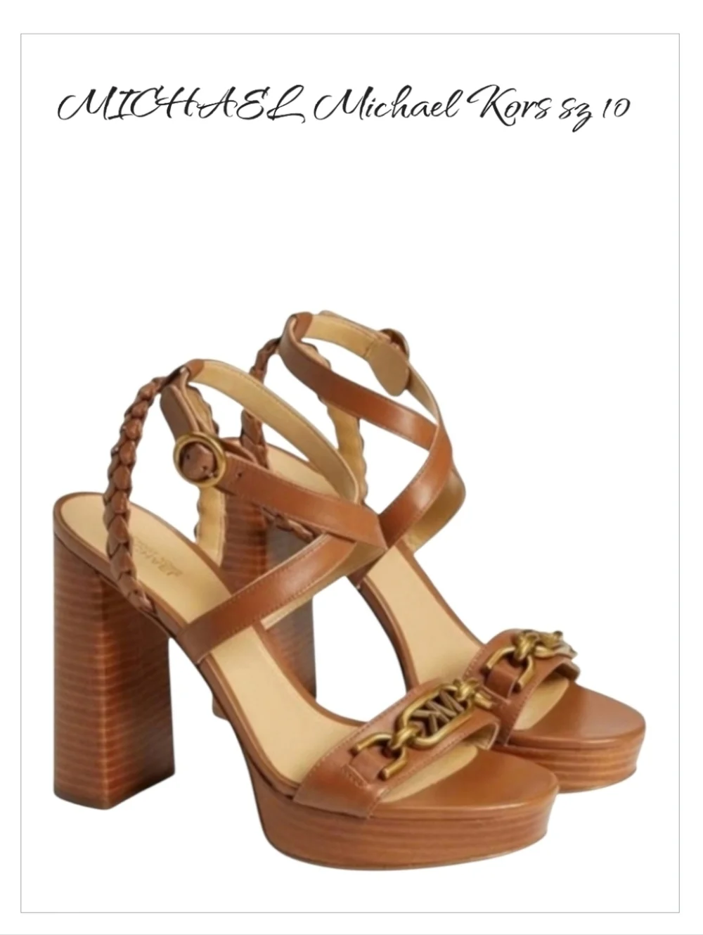 Michael Kors Kailey Brown Leather Platform Sandals 10 NWT